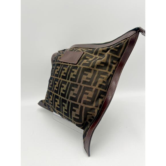 Vintage FENDI  Zucca Flat Bag Brown Canvas Clutch - Picture 4 of 11
